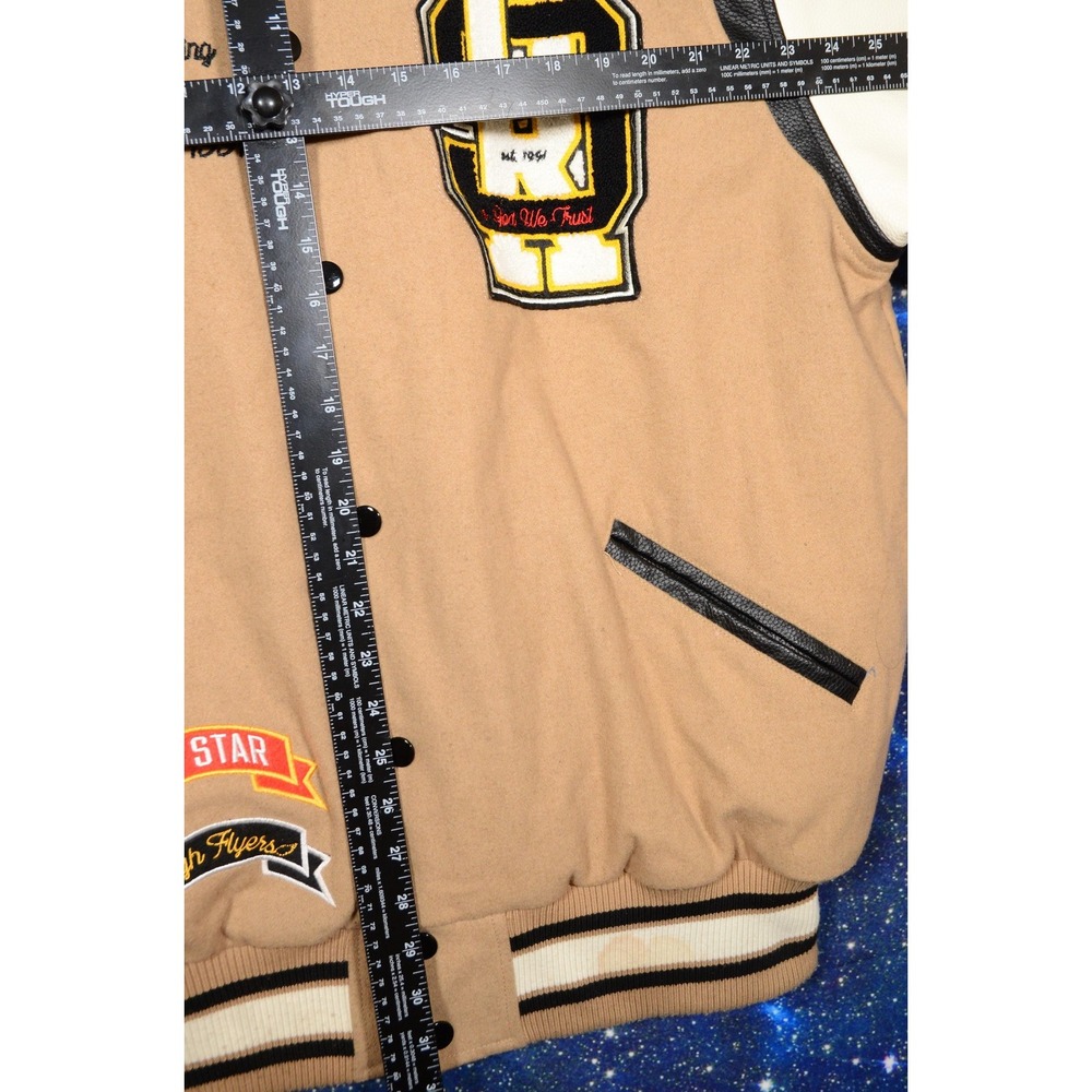 Smoke Rise Varsity Jacket Mens 2XL Tan White Letterman Quilted Snap Patches - Picture 7 of 10